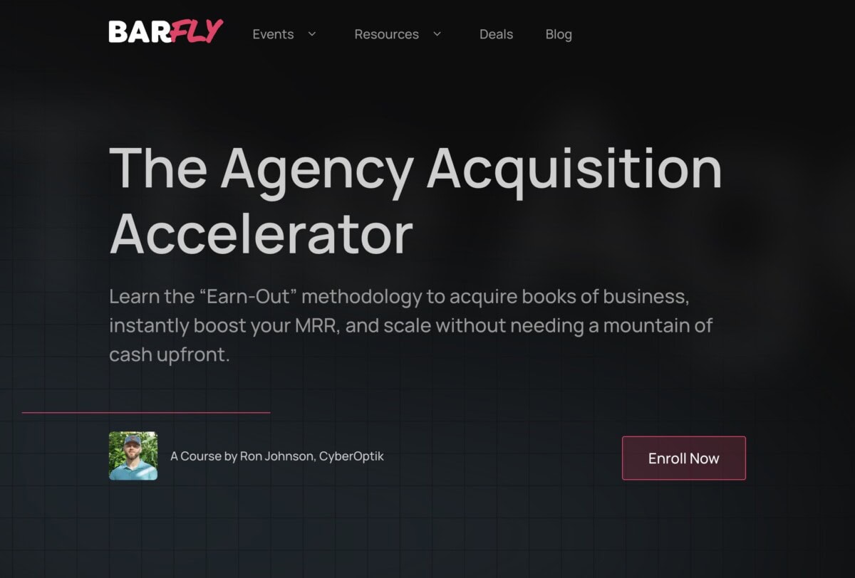 This is an screenshot of the BarFly website page for the Agency Accelerator course